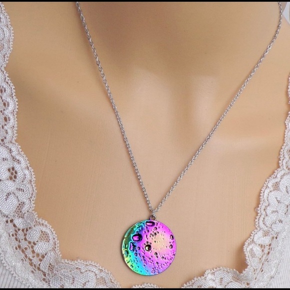 Rainbow & Silver Moon Pendant - Picture 2 of 4